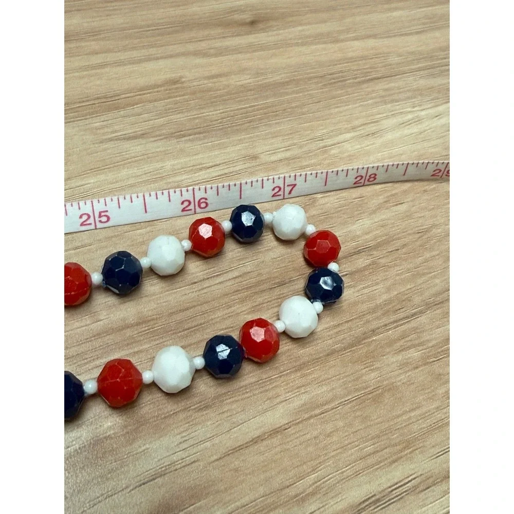 Vintage Red White Blue Faceted Bead Long Necklace Patriotic 28 Inch Strand
